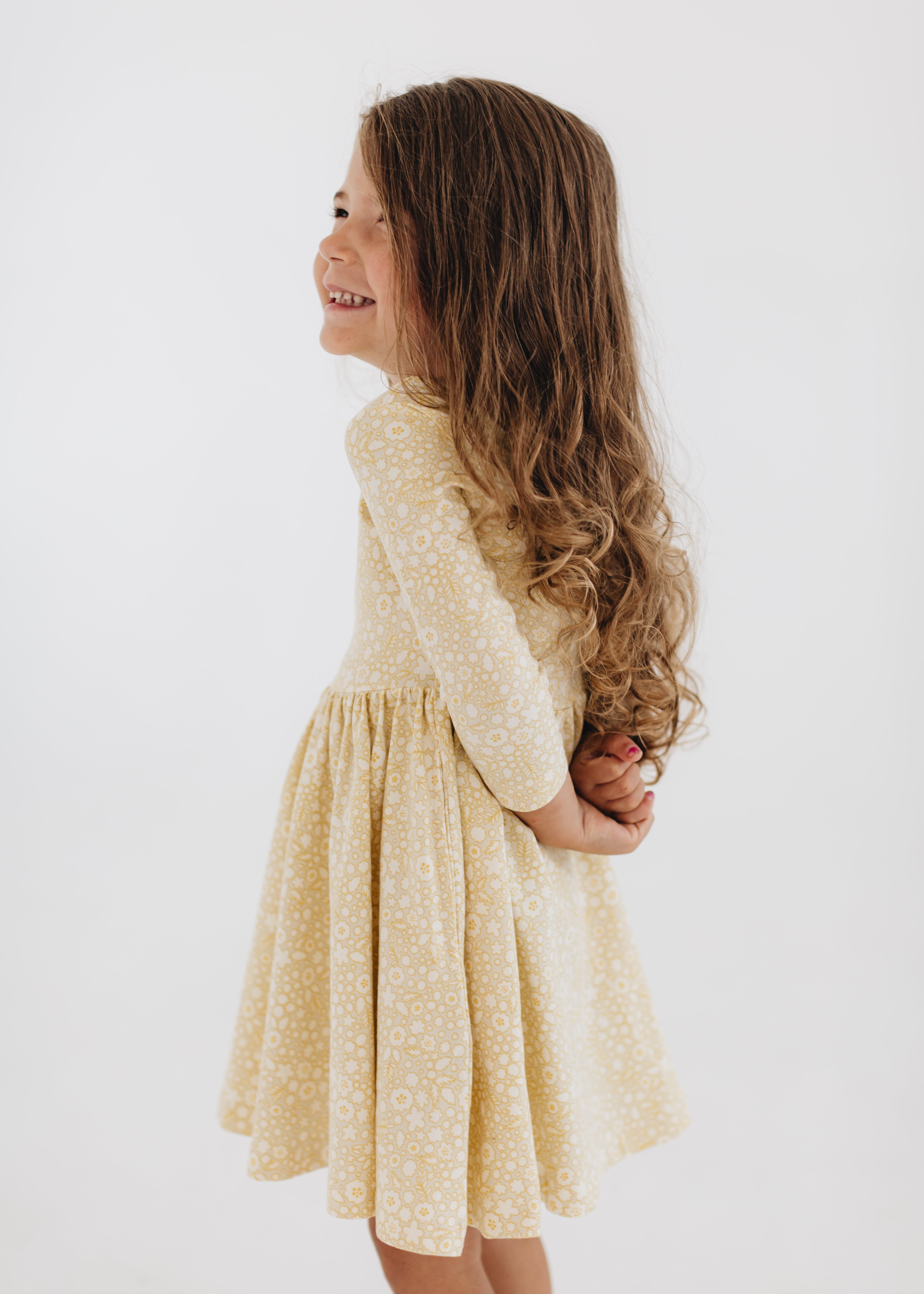 3/4 Sleeve Twirl Dress in Buttercup