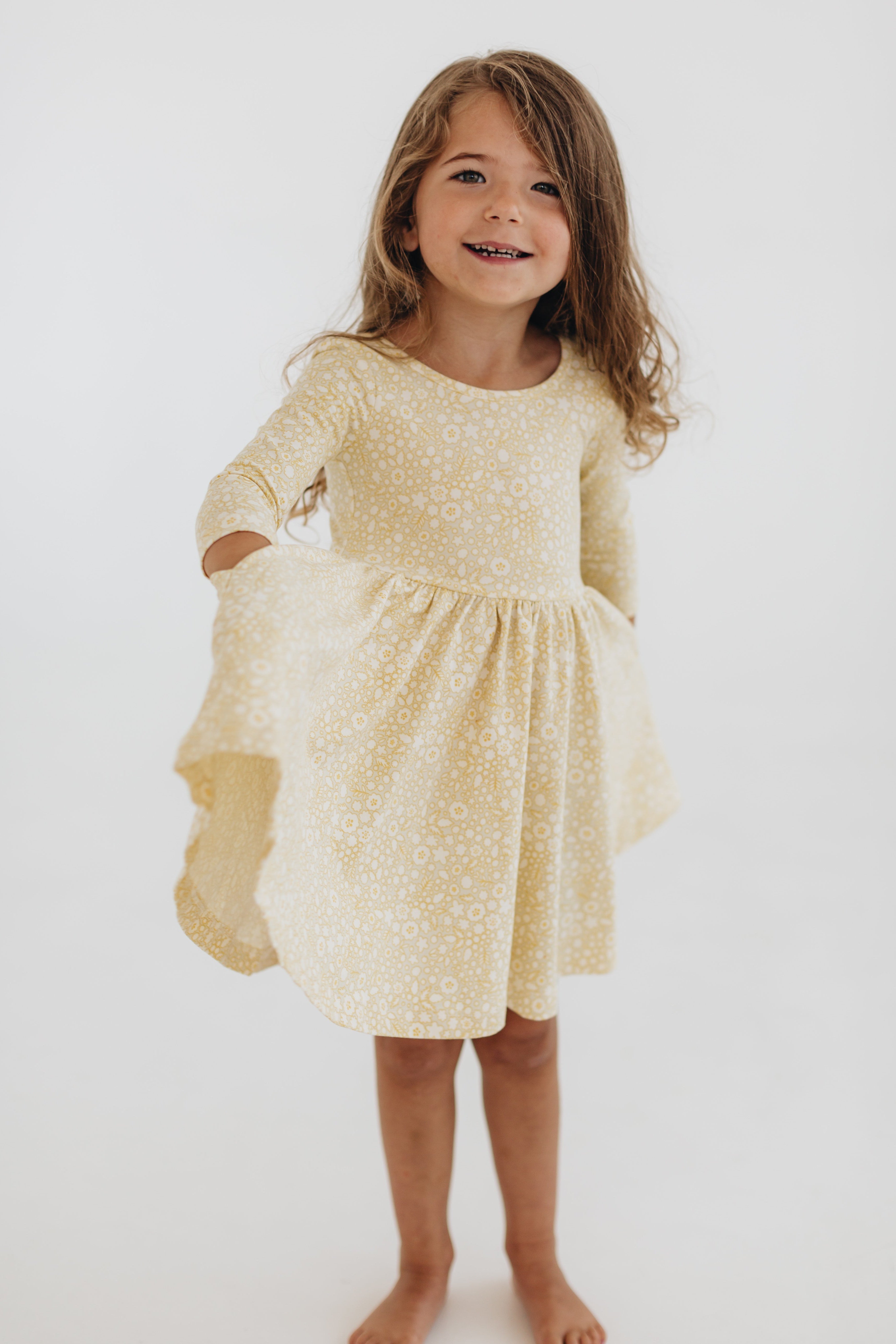 3/4 Sleeve Twirl Dress in Buttercup