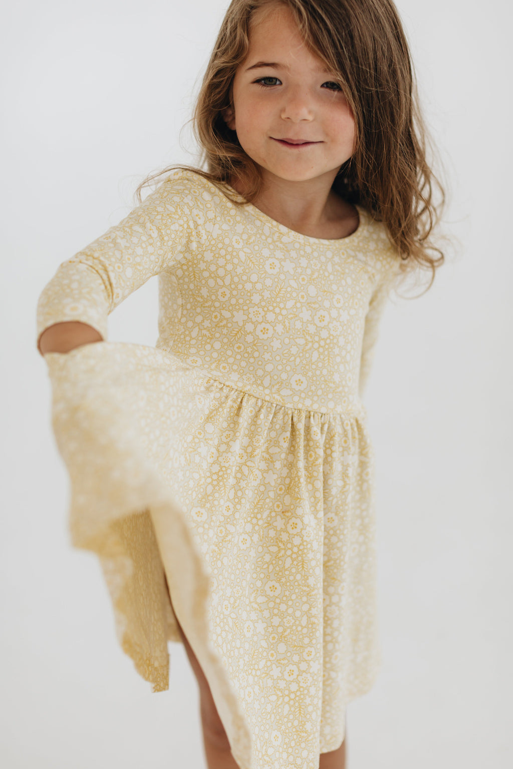 3/4 Sleeve Twirl Dress in Buttercup