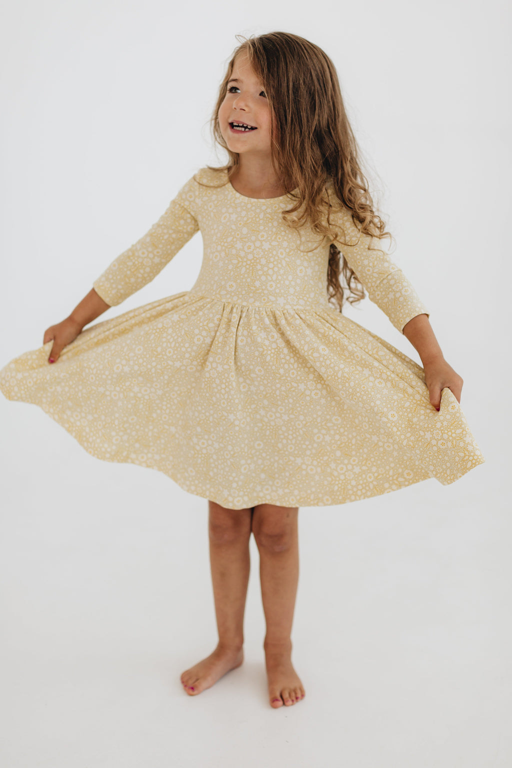 3/4 Sleeve Twirl Dress in Buttercup