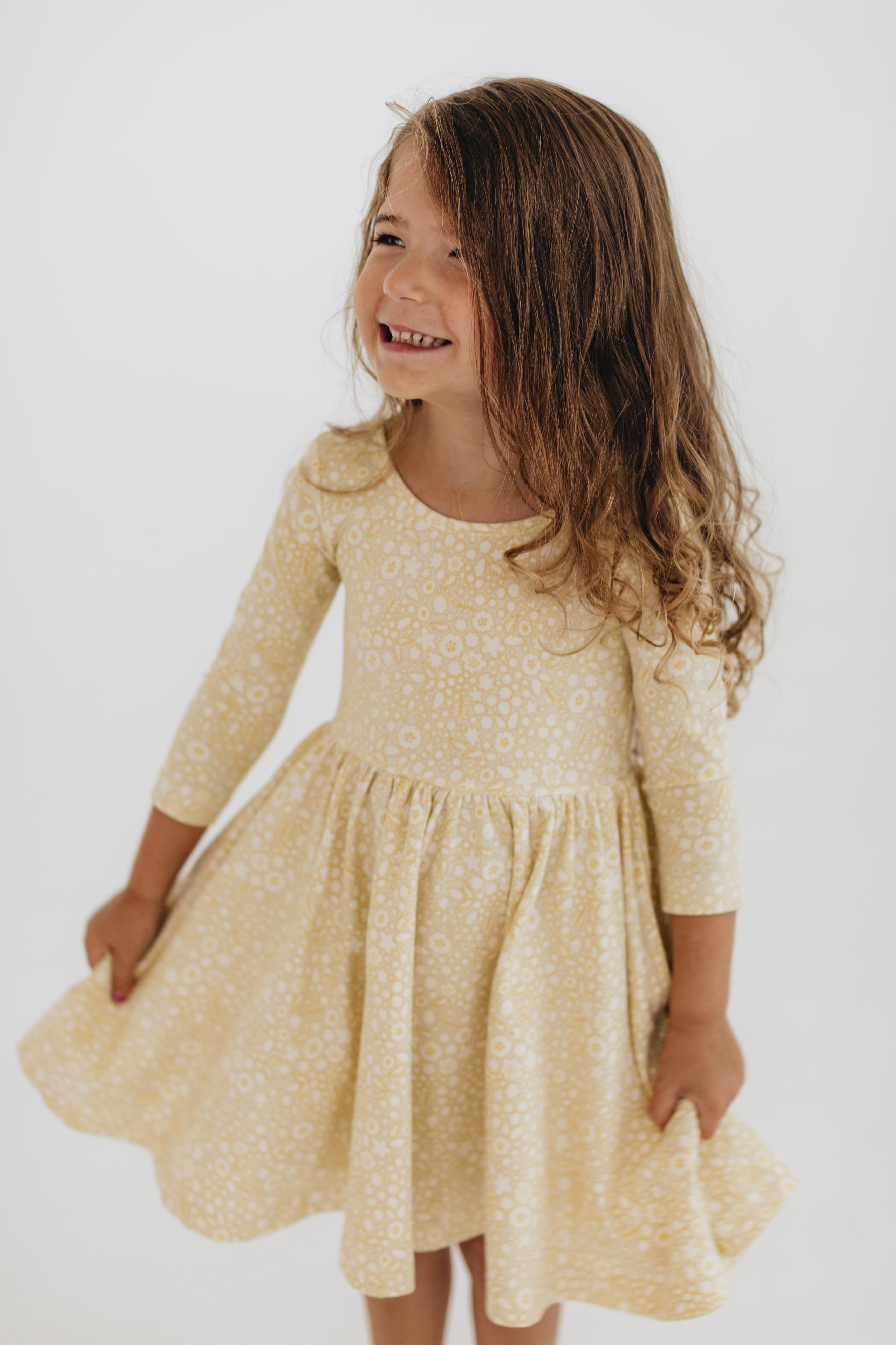 3/4 Sleeve Twirl Dress in Buttercup