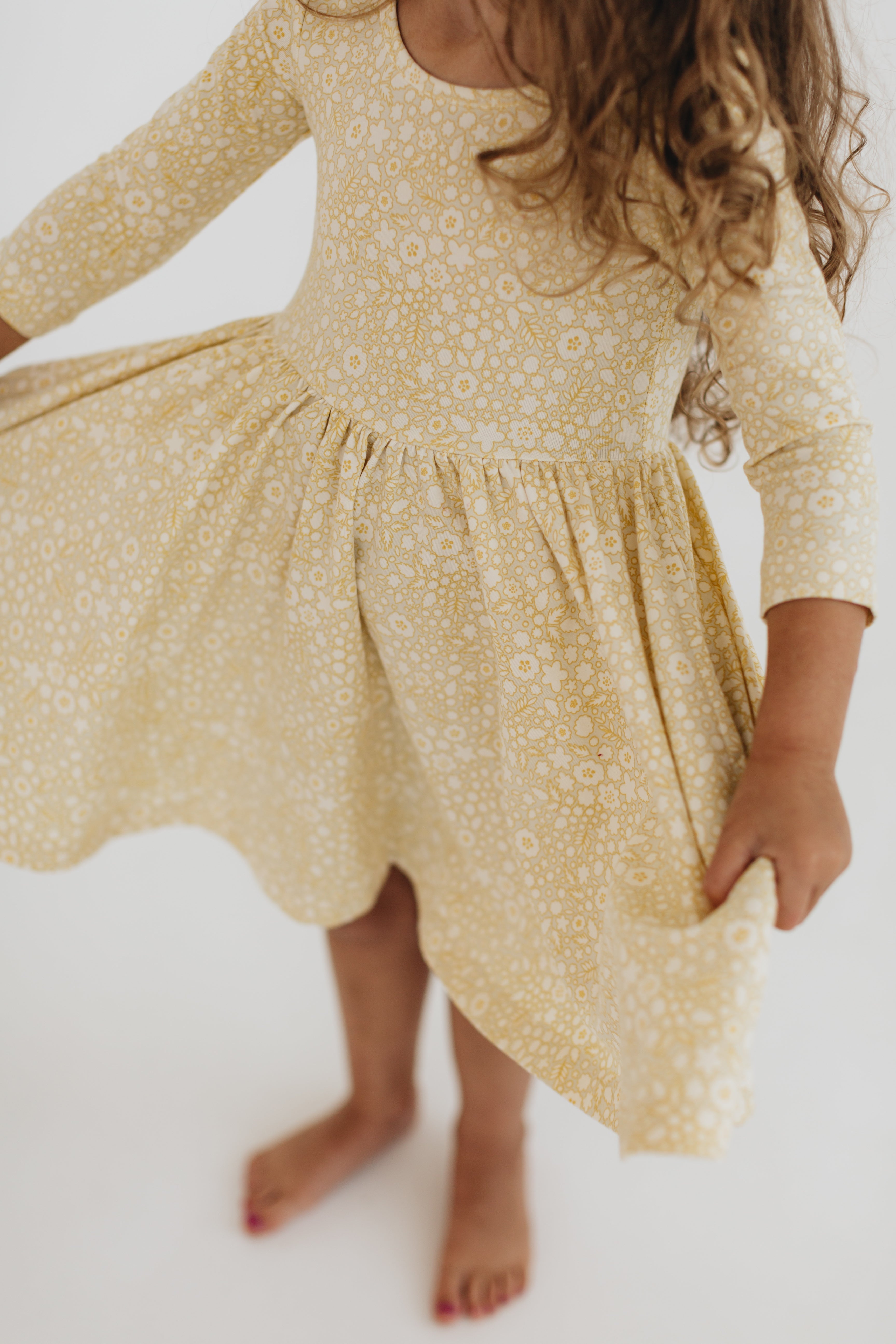 3/4 Sleeve Twirl Dress in Buttercup