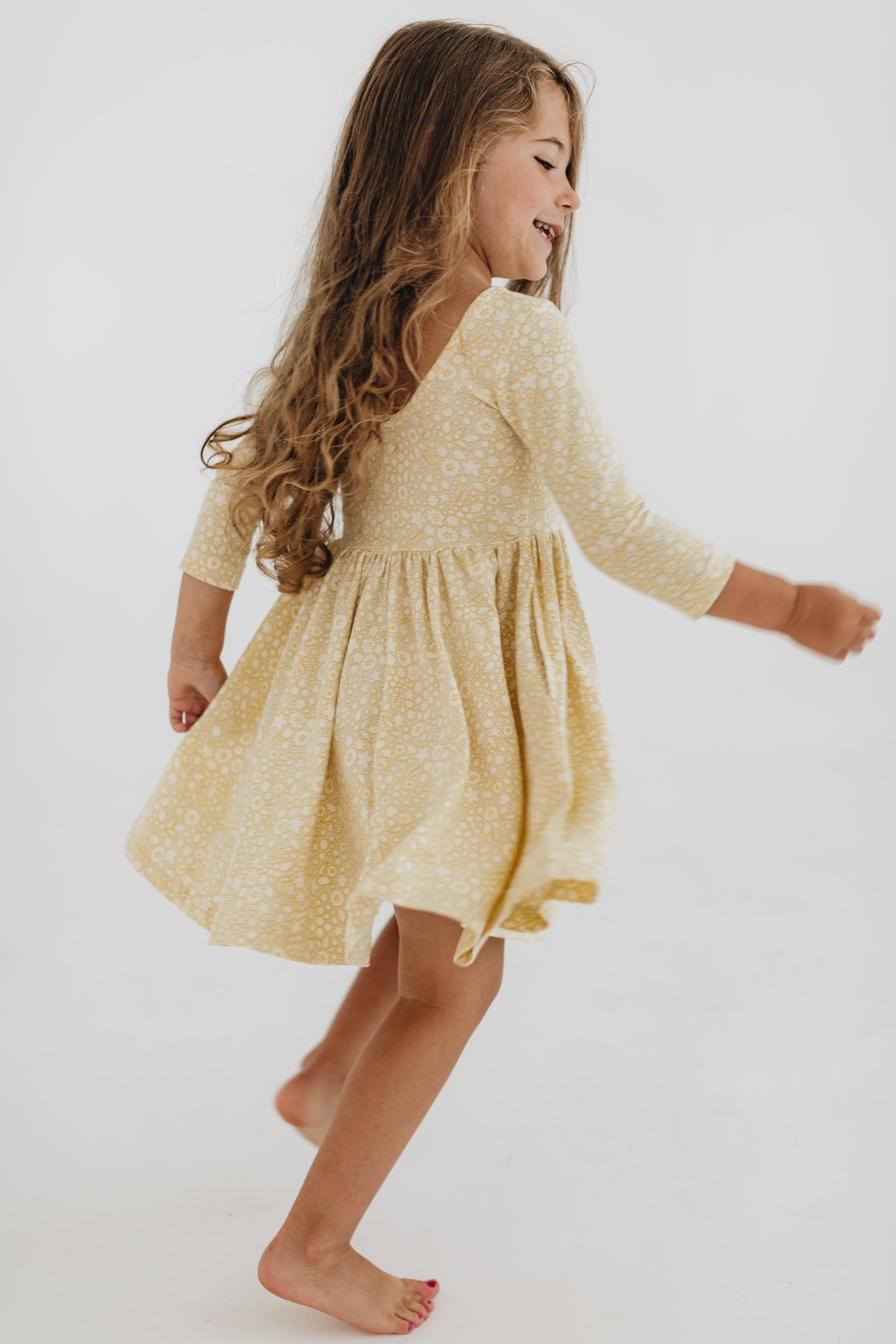 3/4 Sleeve Twirl Dress in Buttercup